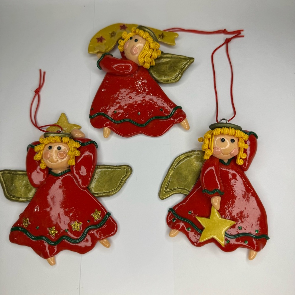 Vintage Angel Polymer Clay Christmas Ornaments Lot Of 3